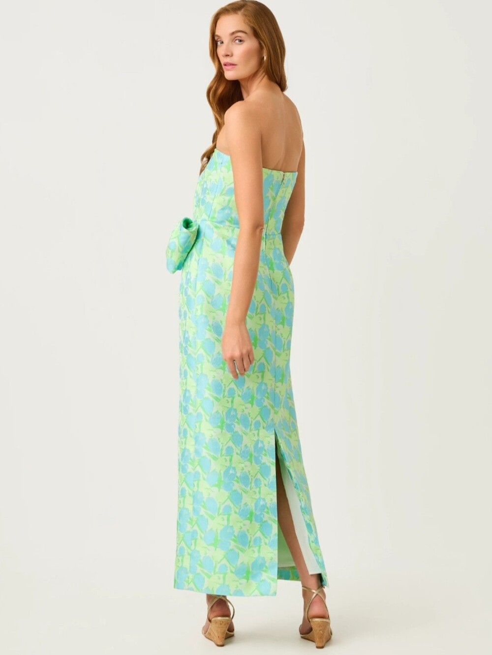 NWT Lilly Pulitzer Tiernan Strapless Maxi Dress Capri Blue Tulip Tango Jacquard - Picture 2 of 9
